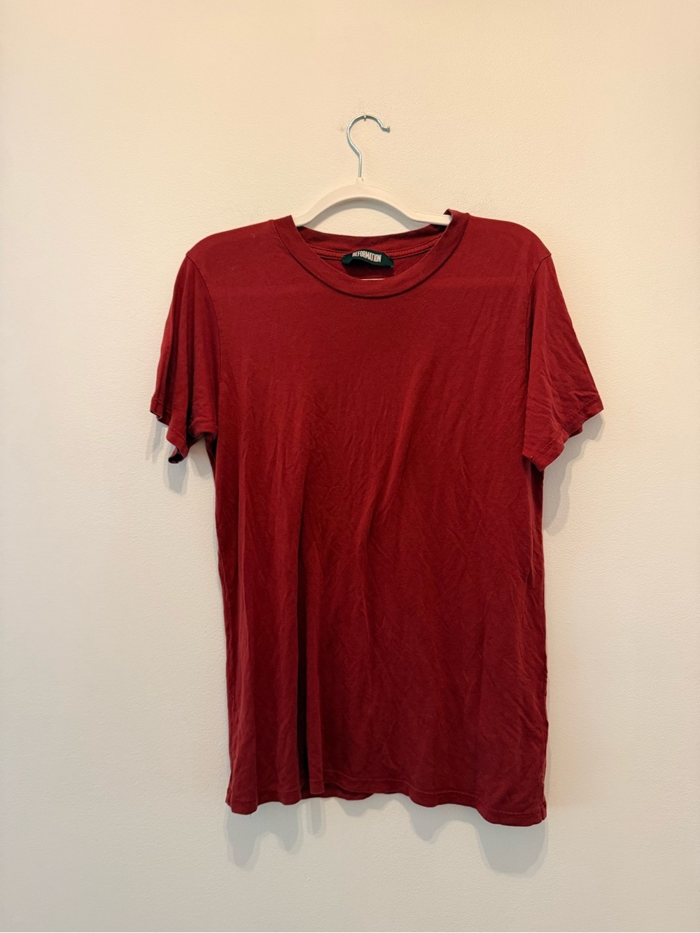 Reformation Women’s Crew Neck Tee — XL Burgundy Red